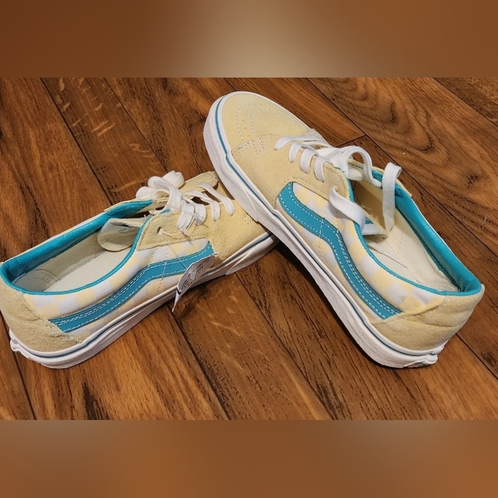 VANS SK8 Low Checkerboard Banana Cream Teal Shoes M Size 6 W Size 7.5Brand New - Picture 6 of 7